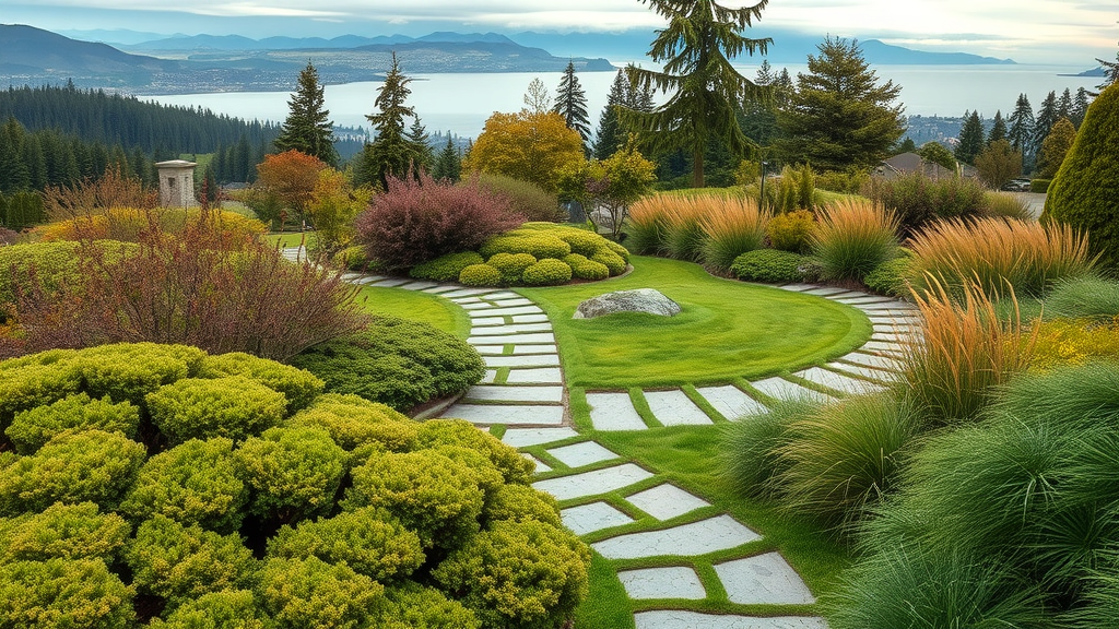Sustainable Vancouver landscape design with stone walkways and native plants