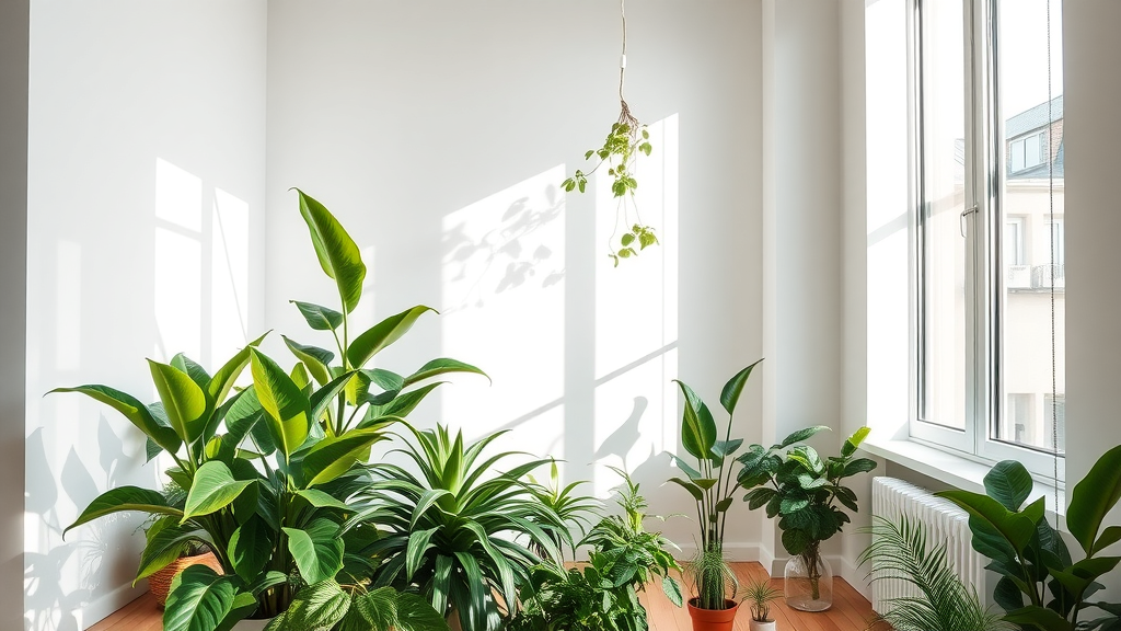 Modern apartment filled with healthy indoor houseplants in bright natural light