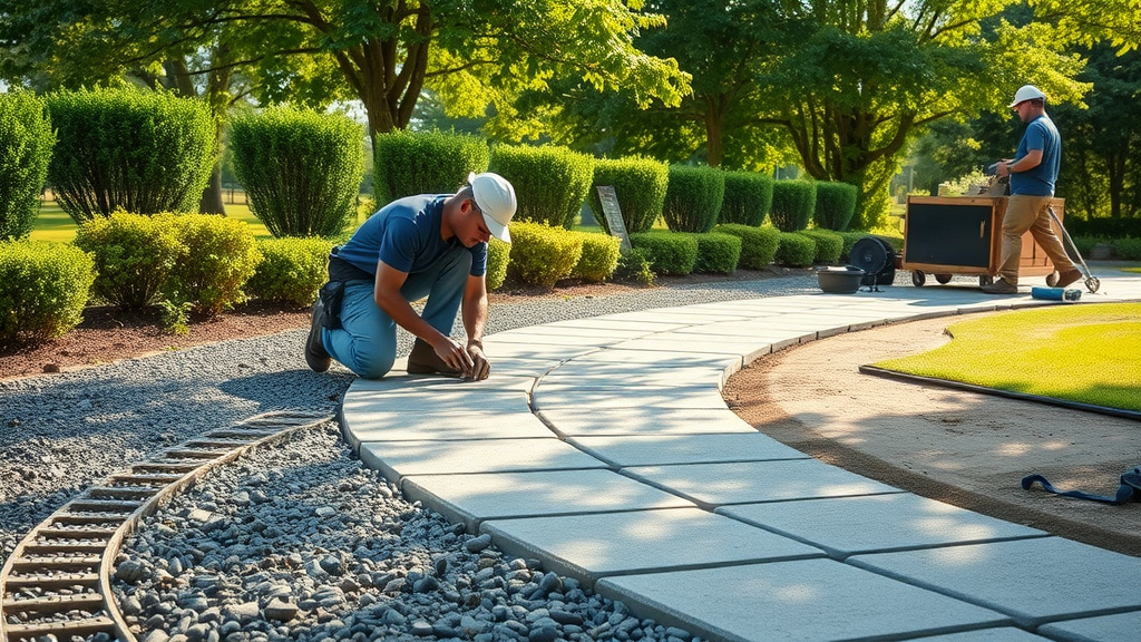 Expert hardscape construction team installing landscape pavers for long-lasting results