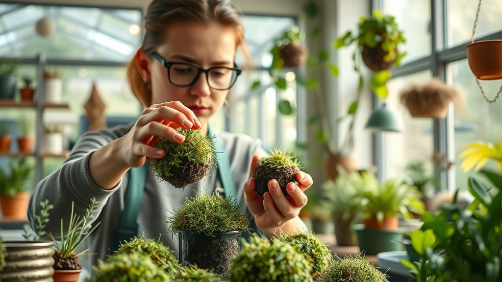 Hands-on Gardenworks workshops participants creating kokedama and herb planters indoors