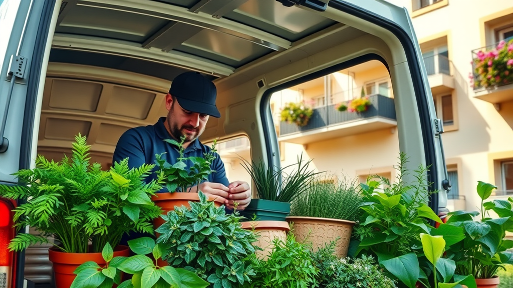 Local plant delivery van brings healthy houseplants direct to apartments.