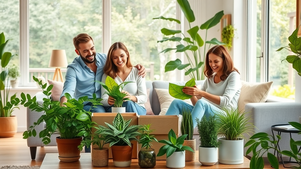 Family unboxing lush plants delivered locally for instant indoor greenery.