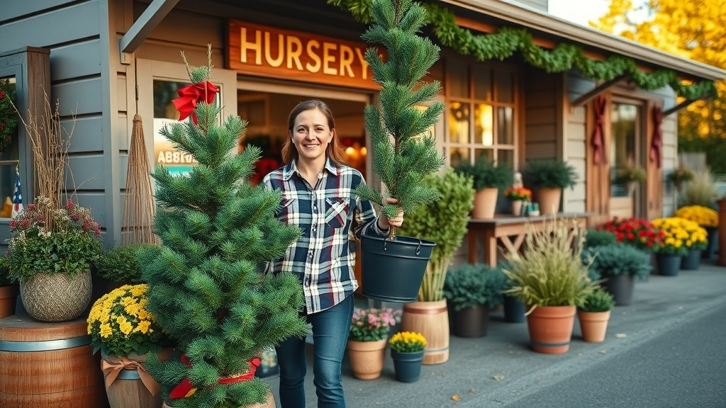 North Vancouver nursery festive tree and flower arrangement outdoor autumn scene