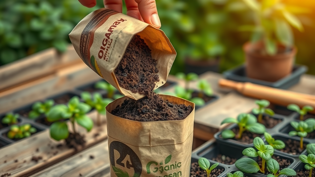 Hands filling biodegradable pots with low-waste gardening products and organic soil