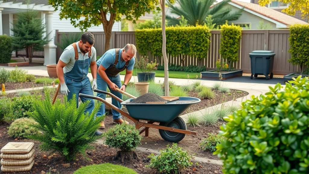 Landscapers implement sustainable landscaping solutions with efficient irrigation.