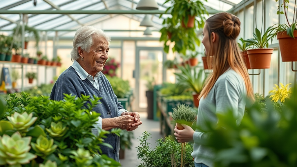North Vancouver nursery greenhouse vibrant interior with staff helping customers