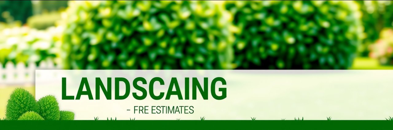 Modern commercial landscape services ad with green branding and free estimates.