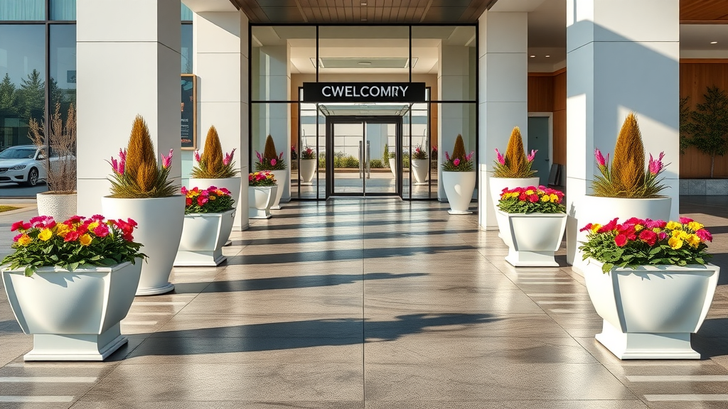 Inviting modern entrance maintained by reliable commercial landscape services