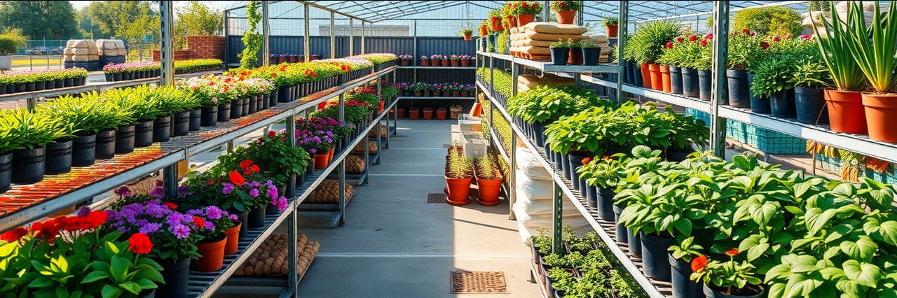 Vibrant local plant delivery nursery with colorful outdoor potted flowers.