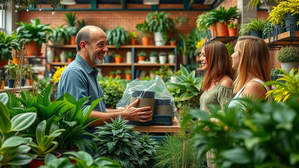Expert indoor houseplants care advice surrounded by lush plants at garden centre