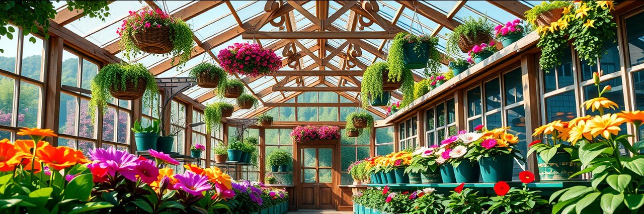 Colorful north vancouver nursery full of flowers, hanging baskets, and lush plants.