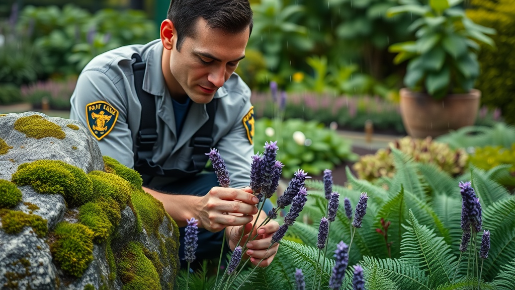 Vancouver landscaping services expert planting lavender in lush rain garden
